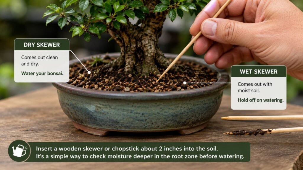 checking bonsai soil moisture with a skewer